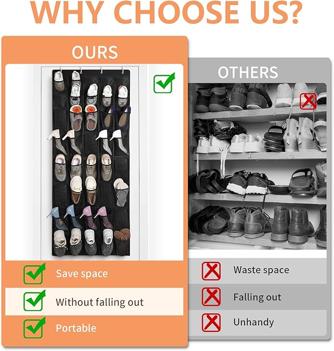 FENTEC 40 Large Pockets Over The Door Shoe Organizer, Mesh Hanging Shoe Organizer Shoe Rack for Closet Mesh Closet Shoe Holde