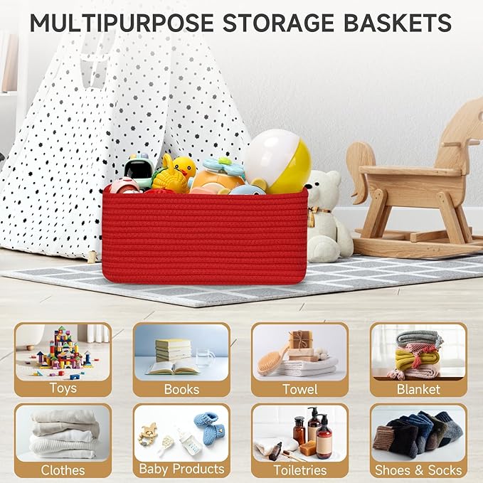 3-Pack Small Storage Baskets for Organizing | Woven Shelf Toy Basket | Rope Baskets for Gifts Empty | Closet Organizer Bins w