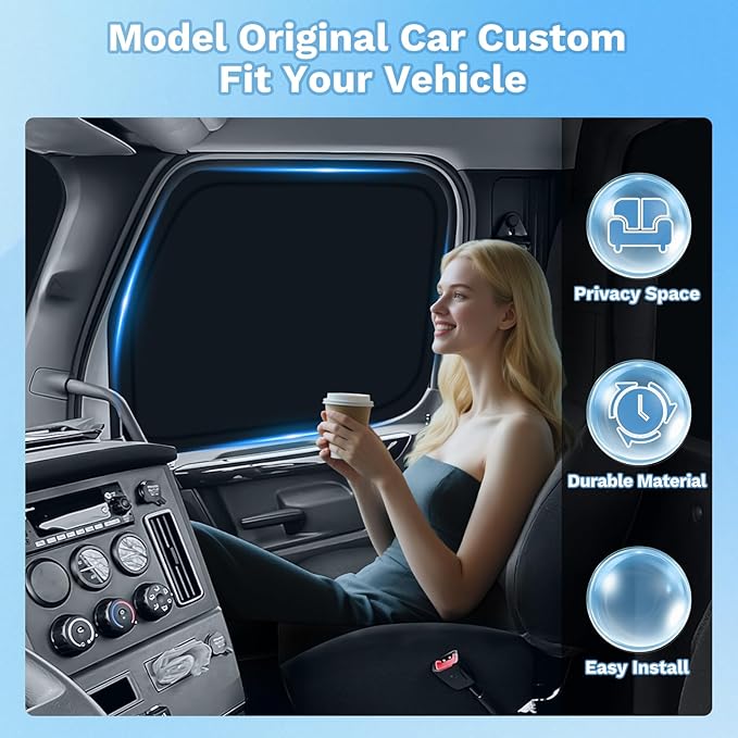 KUST Car Window Shades for Freightliner Cascadia 2018-2025 2026 Windshield Sun Shade Side Window Cover UV Block Privacy Protection Cascadia Accessories Foldable Front Rear Full Set 3PCS