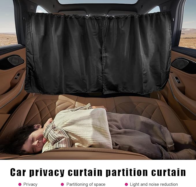 Car Divider Curtain, Automotive Privacy Blackout Divider Curtain for Sleeping & Camping, Removable Vehicle Sunshade Screen Blocks Heat, UV Rays, Universal Car Accessories