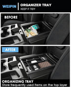 For 2PCS Center Console Tray&Dividers Compatible with 2019-2026 Chevy Silverado 1500& 2020-2026 Silverado 2500HD 3500HD (Split-Bench Folding Seat) Armrest Storage Box Console Organizer ABS Materials
