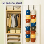 SWTYMIKI Over Door Hat Organizer - 2 Packs Metal Wall Mounted Hat Rack with 16 Hooks Design, Hanging Baseball Cap Organizer S