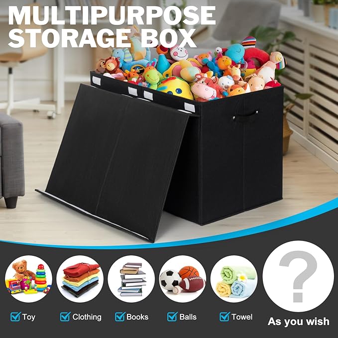 popoly 122L Large Toy Box Chest with Lid, Foldable Toy Storage Organizer Bin Boxes with Removable Divider for Kids, Boys, Gir