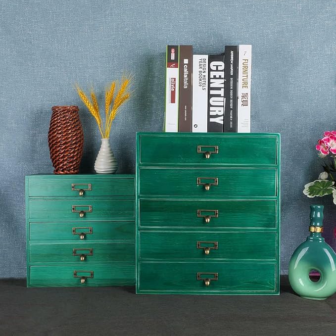 Desktop Organizer with Drawers - Card Catalog Cabinet, Small Wooden Drawers, Vintage Wooden Box, Rustic Desk Organizer and Ac