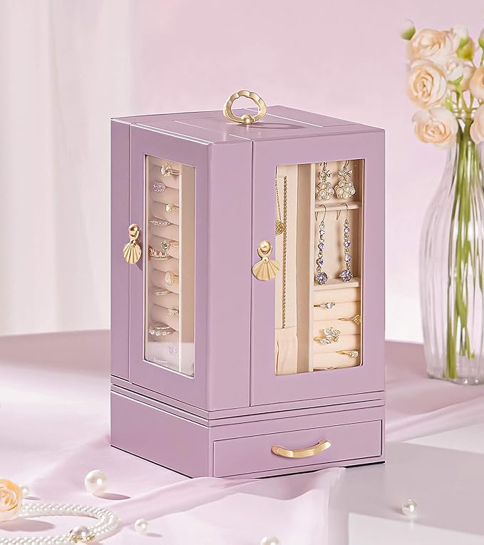 Enthralite Jewelry Box large for Dresser: Women Necklace Ring Storage Organizer with Compartments - Elegant Earring Holder Di