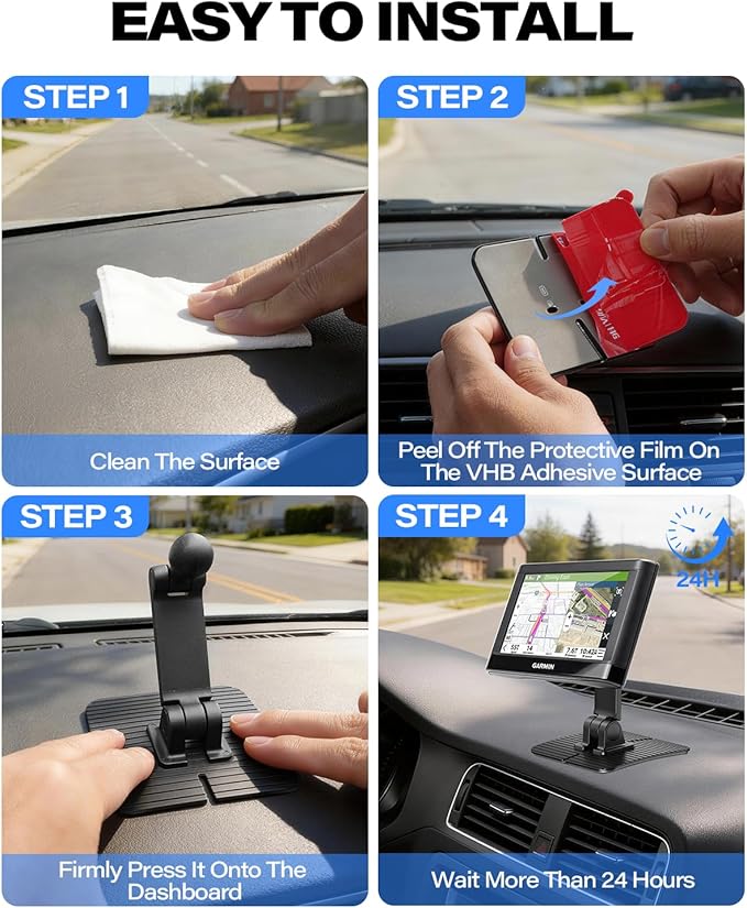 1Zero Adhesive GPS Mount Holder for Garmin, Dual-Axis Adjustable GPS Holder with 360° Rotating Ball Joint, Dashboard GPS Mount for Garmin Nuvi Dezl Drive Drivesmart Zumo Driveassist DriveLuxe RV