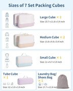 Narwey 7 Set Striped Packing Cubes for Travel Carry on Suitcase Luggage Organizer Bags for Kids Women Men, Durable Packing Or