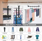 Upgrade 6 Layers Pants Hangers Space Saving, 2 Pack Stainless Steel Multifunctional Rack Non Slip S-Type Pant Closet Organize