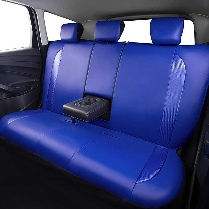 Flying Banner car seat Covers Protects Water Proof Faux Leather Carbon Fiber Fronts Rear Bench Covers (Blue Blue, Full Set - 