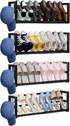 4 Pack Narrow Wall Mounted Shoe Rack for Small Spaces, Hanging Shoe Rack Holds 16 Pairs, 17"-30"Adjustable Heavy Duty Wall Sh