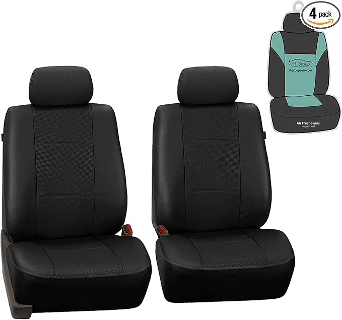 FH Group Car Seat Covers Deluxe Leatherette Automotive Seat Covers Front Seats Only Black Seat Covers, Airbag Compatible Univ