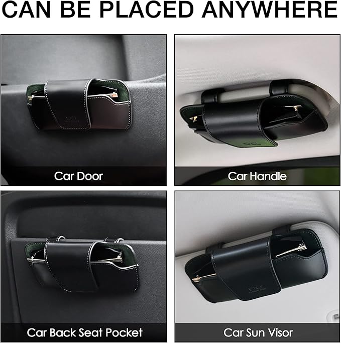 Car Sunglasses Holder for Car Visor Vegan Leather Auto Eyeglass Case with Clip Automotive Interior Visor Accessories