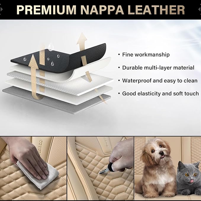 Coverado Front Seat Covers, 2 Pieces Universal Seat Cover for Cars, Breathable Nappa Leather Waterproof Car Seat Cover, Car S