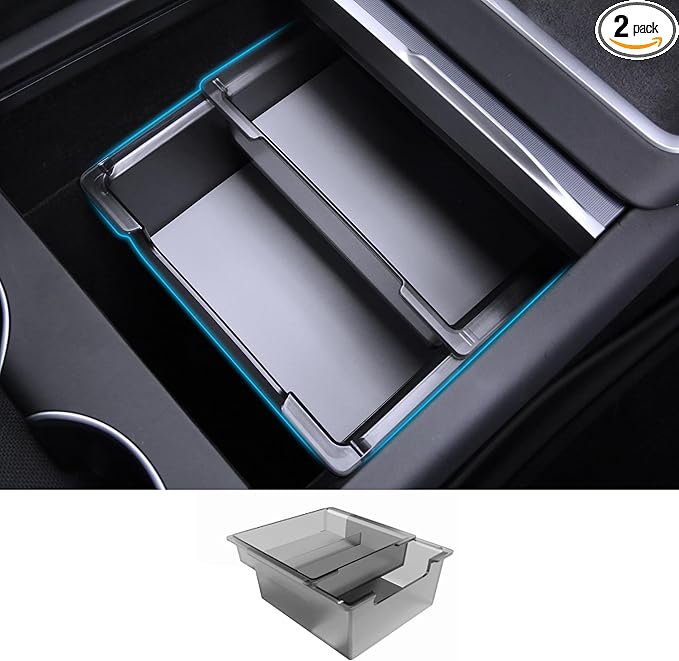 2PC Center Console Organizer Tray for Tesla Model Y Juniper 2025 2026 Flocked Armrest Drawer Storage Box Interior Accessories