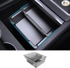 2PC Center Console Organizer Tray for Tesla Model Y Juniper 2025 2026 Flocked Armrest Drawer Storage Box Interior Accessories