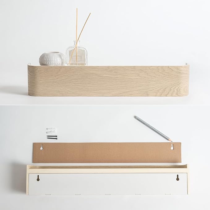 Kazai. Wall-Mounted Coat Rack 'Toke' - Modern Design Coat Rack with Hidden Wall Hooks - Solid Wood Veneer Panel Coat Hanger -