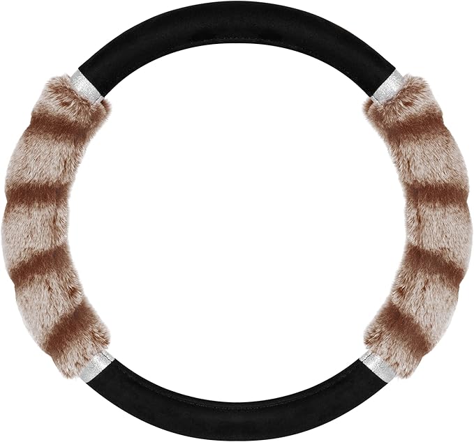 BDK Bear Fur Steering Wheel Cover, Plush Faux Fur Fuzzy Steering Cover for Car Truck Van SUV, Standard Size Fits Wheels 14.5-
