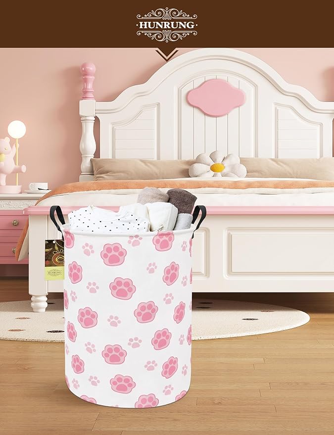 HUNRUNG Laundry Hamper,Large Canvas Fabric Lightweight Storage Basket Toy Organizer Dirty Clothes Collapsible Waterproof for 