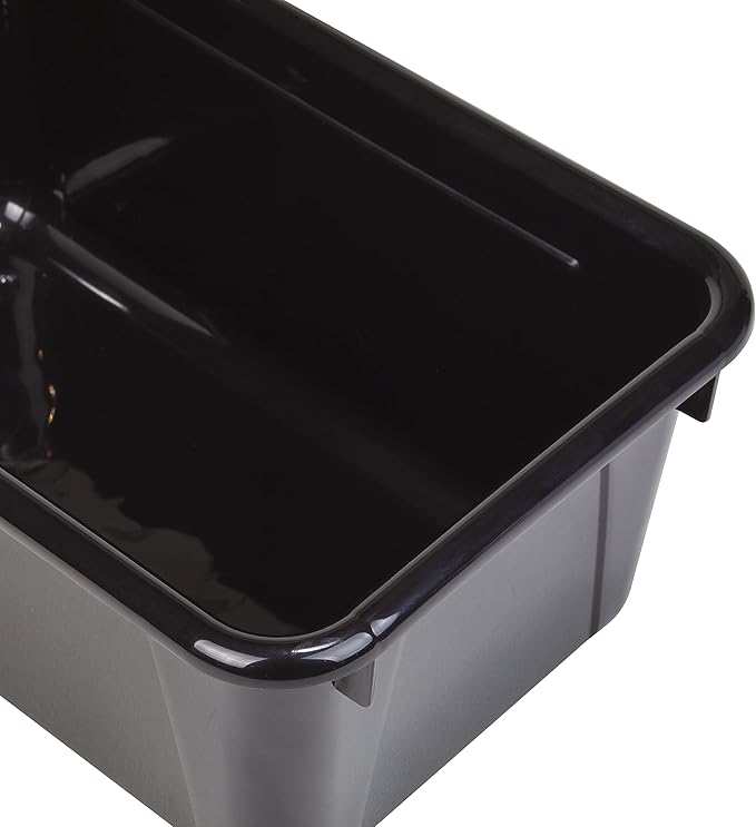 Storex Small Cubby Bins – Plastic Storage Containers for Classroom with Non-Snap Lid, 12.2 x 7.8 x 5.1 inches, Black, 5-Pack 