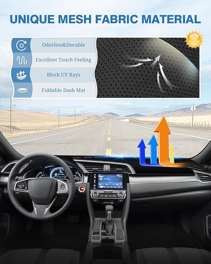 FIILINES Dash Cover Compatible with Honda Civic Coupe Sedan/Hatchback 2016-2021(Not Fit 2022 Civic) Dashboard Mat Cover Car A
