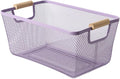 AJIODA Metal Mesh Steel Basket, Large Wire Storage Organizer Basket Multi-function Hanging Kitchen Baskets with Wood Handle f