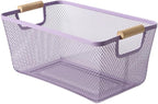 AJIODA Metal Mesh Steel Basket, Large Wire Storage Organizer Basket Multi-function Hanging Kitchen Baskets with Wood Handle f