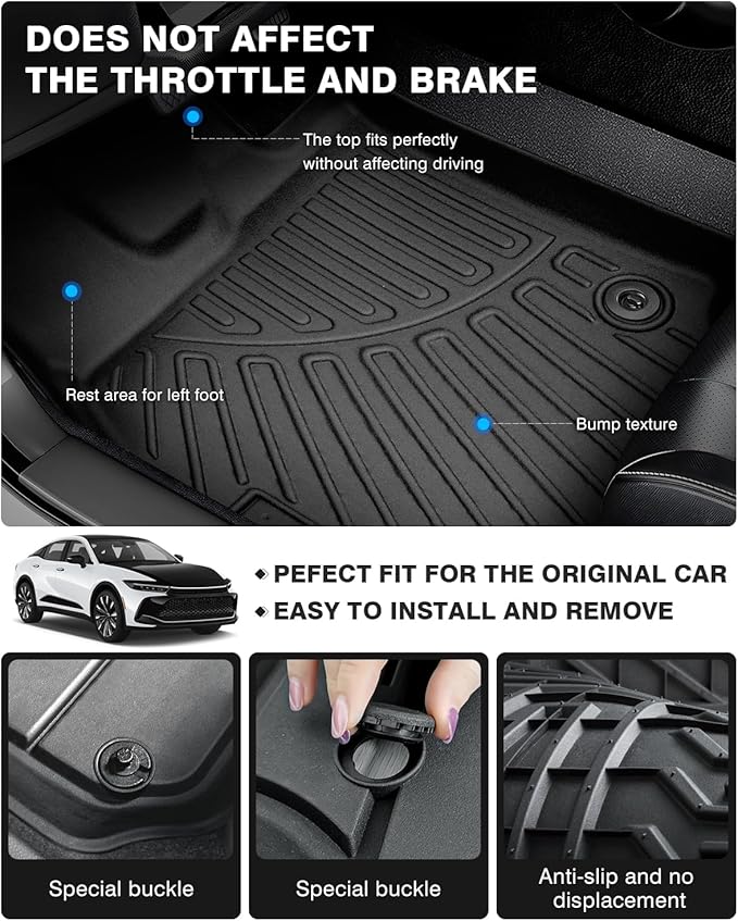 Powerty Floor Mats for 2023 2024 2025 2026 Toyota Crown Accessories All Weather Floor Liner 3D TPE 1st & 2nd Row Floor Mat Heavy-Duty Floor Liners