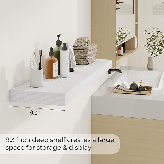 Dreamland 40 Inch Long Floating Shelves in White,9.3 Inch Deep Floating Shelf for Wall,Large Display & Storage Shelf, Wall Sh