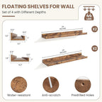 Fun Memories Picture Ledge Shelf, Floating Shelves Set of 4, 24 Inch Picture Shelves for Wall with Ledge, Large Nursery Book 