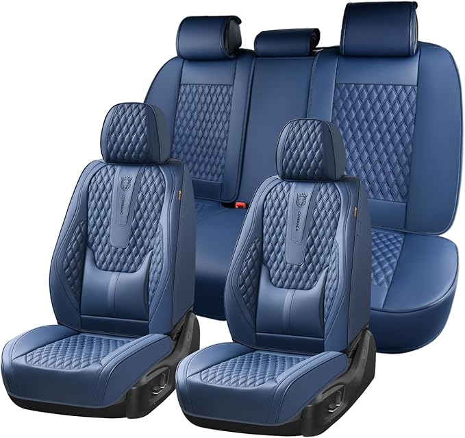 Coverado Car Seat Covers Full Set, Nappa Leather Seat Covers for Car, Waterproof Car Seat Protector with Lumbar Support, Auto