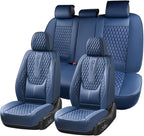 Coverado Car Seat Covers Full Set, Nappa Leather Seat Covers for Car, Waterproof Car Seat Protector with Lumbar Support, Auto
