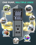 Tire Inflator Portable Air Compressor, 150PSI Air Pump For Car Tires with Accurate Tire Pressure Gauge, Cordless Air Compressor for Car, Motorcycle, Bike, Balls and More, Smart Autostop