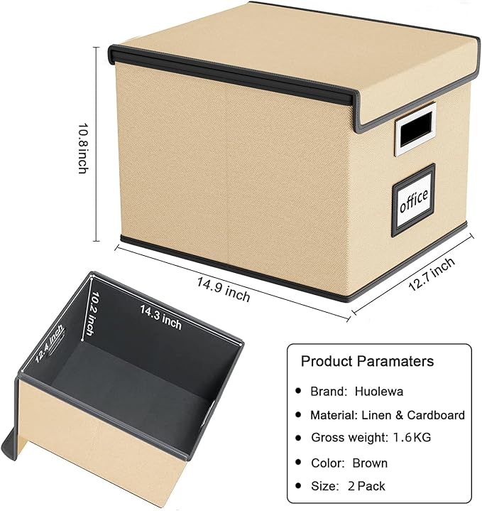 Huolewa File Organizer Box with Lid, Collapsible File Folder Organizer for Office Document Storage, Filing Box with Plastic S