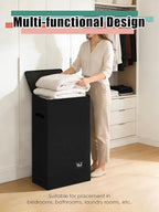 WTREE Laundry Hamper with Lid, Reinforced Sturdy Clothes Hamper with Anti-Puncture Base, Large Collapsible Laundry Basket wit