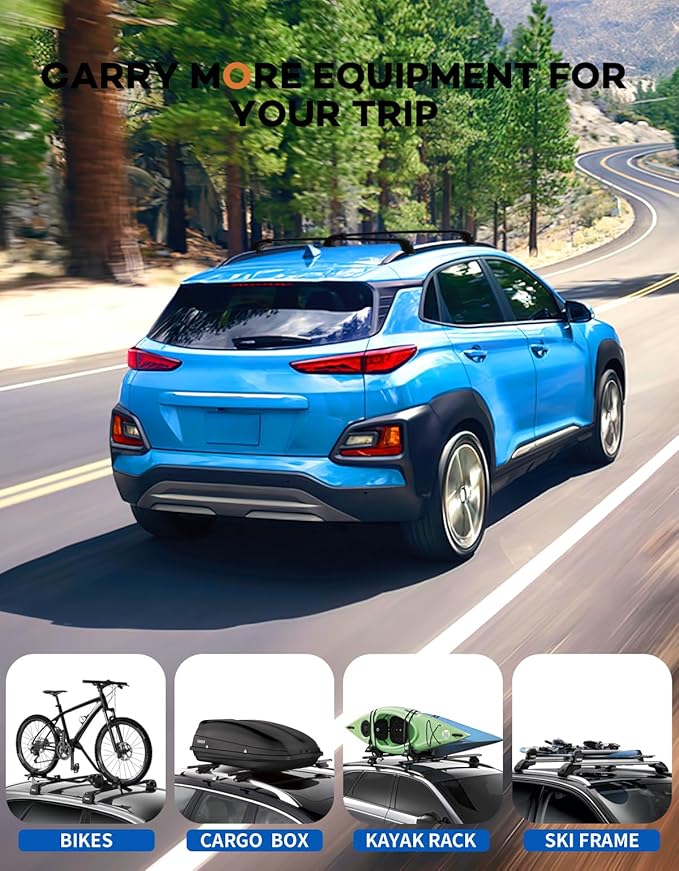 Roof Rack Cross Bars 220lbs Compatible with 2018-2023 Hyundai Kona & Kona N & Kona Electric with Flush Side Rails,Heavy Duty Aluminum Lockable Roof Rails Crossbars Black Rooftop Luggage