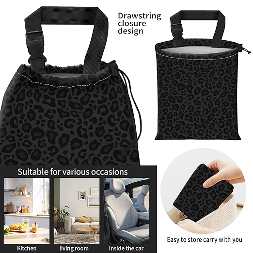 Car Trash Bag Large Hanging Can for Back of Seat, Cute Waterproof Car Garbage Bag for Vehicle, Travelling, Outdoor Grey Black Leopard