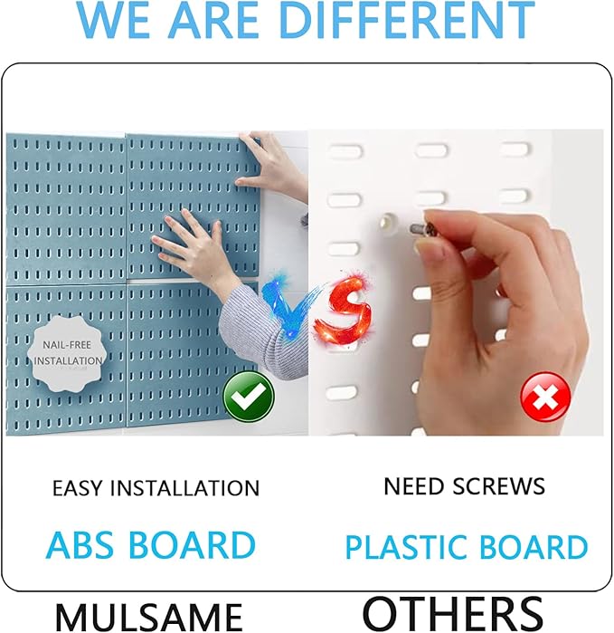 MULSAME Pegboard Combination Kit, Wall Mounted Storage Set with 4 Pegboards & 14 Accessories Hanging, Blue Peg Boards Organiz
