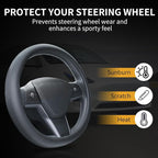 Nappa Leather Steering Wheel Cover Compatible with Tesla Model 3/Y 2016-2025 2026 Juniper/Highland, Non-Slip Breathable Model 3/Y Steering Wheel Protector, Black