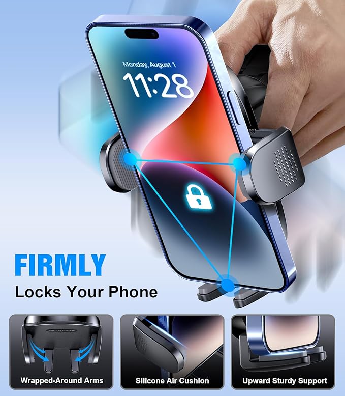 Car Phone Holder, Universal CD Slot Phone Mount, Hands Free Automobile Cell Phone Stand, 360° Adjustable Phone Mount for Car Compatible with iPhone & Android Cell Phones (Black)