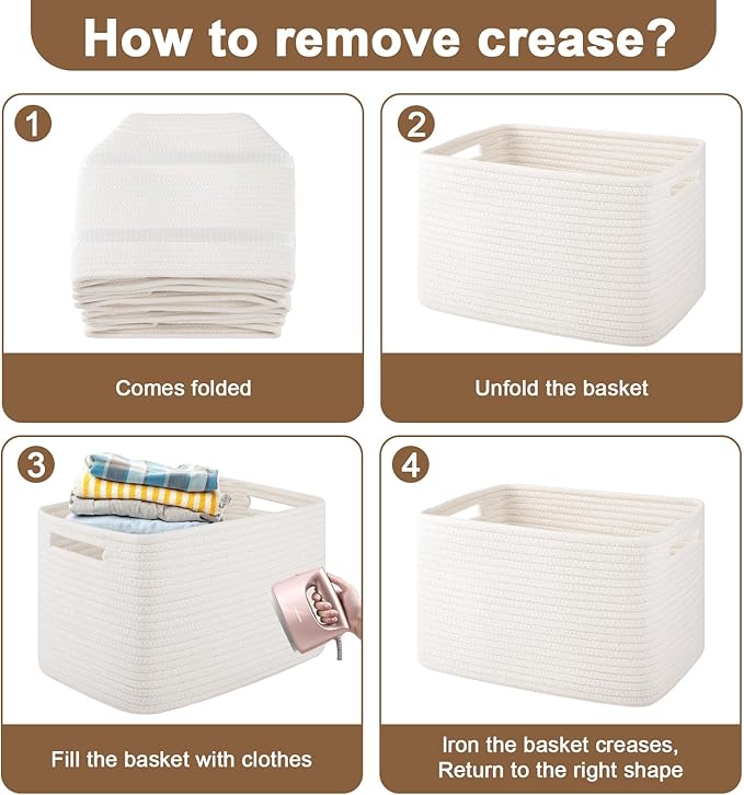 OIASKET Storage Baskets for Organizing, Woven Decorative Baskets for Shelves - Books, Towels, and Clothes, Cotton Rope Toy St