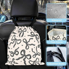 Black Bow Car Trash Bag - Waterproof Car Trash Bag Hanging Leakproof Car Garbage Bag - Washable Reusable Trash Bag for Car Interior Hanging Organizer Storage Vehicle Travelling Camping