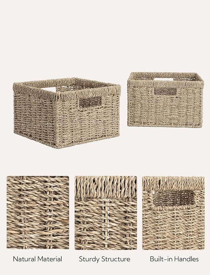 StorageWorks Wicker Storage Baskets, Handwoven Seagrass Basket for Organizing, Decorative Wicker Baskets with Built-in Handle