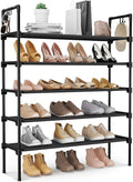 LANTEFUL 5 Tier Shoe Rack for Closet Shoe Organizer with 5 Hooks, Long Shoe Shelf Storage for Shoe and Boot Stackable Free St