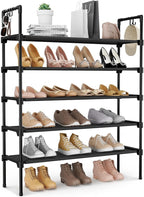 LANTEFUL 5 Tier Shoe Rack for Closet Shoe Organizer with 5 Hooks, Long Shoe Shelf Storage for Shoe and Boot Stackable Free St