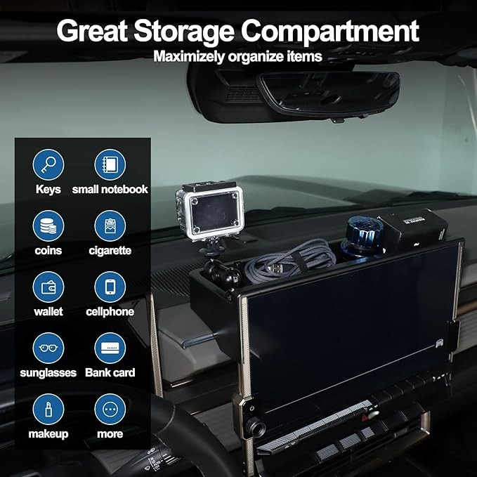 Center Console Dash Cam Mount&Dashboard Storage Tray for Hummer EV Accessories 2022-2025 2026 SUV Pickup,Rotatable Car Dash Cameras Mount Holder Box Organizer,Mount Fit for Action Camera