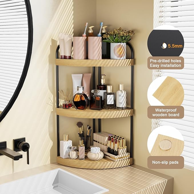 Abiglifty Corner Bathroom Counter Organizer, No Drill 3-Tier Corner Shelf Bathroom Counter, Space-Saving Countertop Organizer