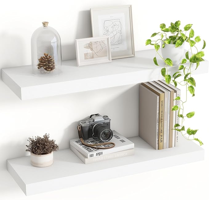 24 Inch Floating Shelves, 8 Inch Deep Floating Shelves for Wall, Hanging Shelf with Invisible Brackets, Deep Shelves for Bath