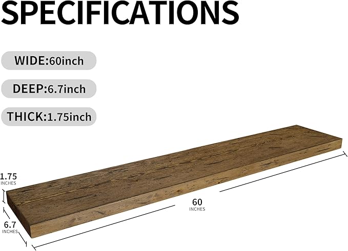 BGMG Floating Shelves 60 inch Long, Distressed,Wide Rustic Wooden Wall Shelves for Living Room Bedroom Kitchen Farmhouse Set 