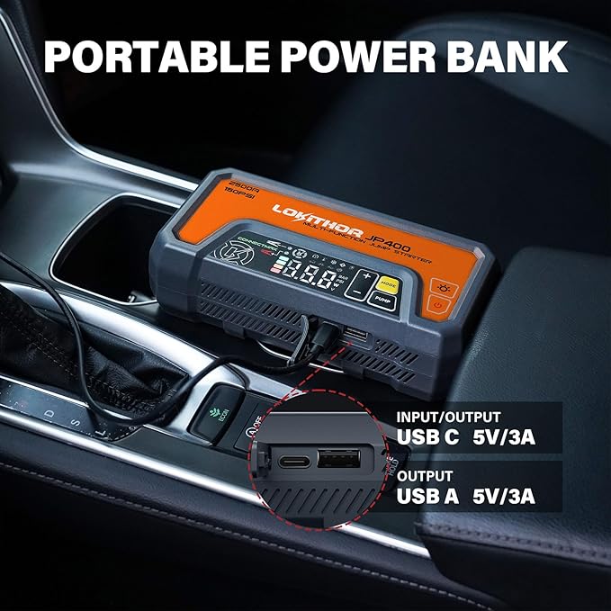 LOKITHOR JP400 Jump Starter with Air Compressor, 2500A 12V Portable Car Battery Booster Pack (8.5L Gas/6.5L Diesel)