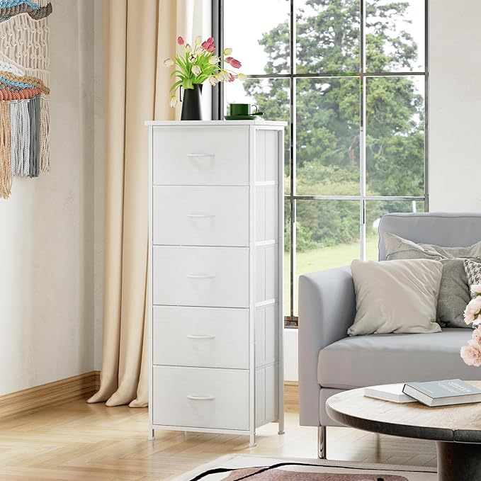 Somdot Tall Dresser for Bedroom with 5 Drawers, Storage Organizer Chest of Drawers with Removable Fabric Bins for Closet Beds